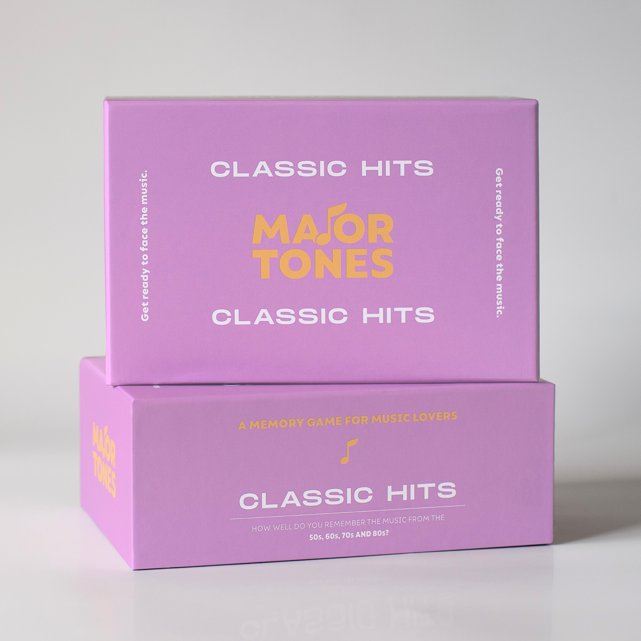 Purple Major Tones classic hits box packaging, front view and side view