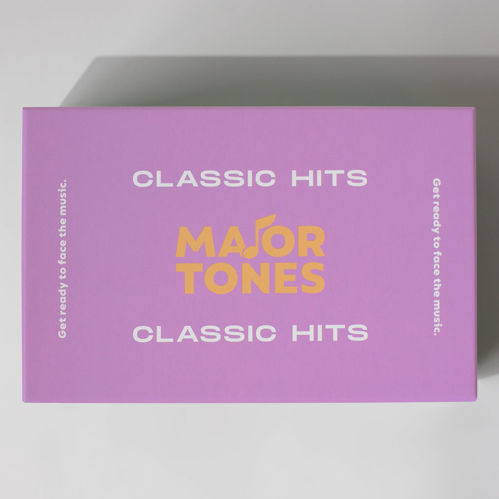 Purple major tones box packaging, top view