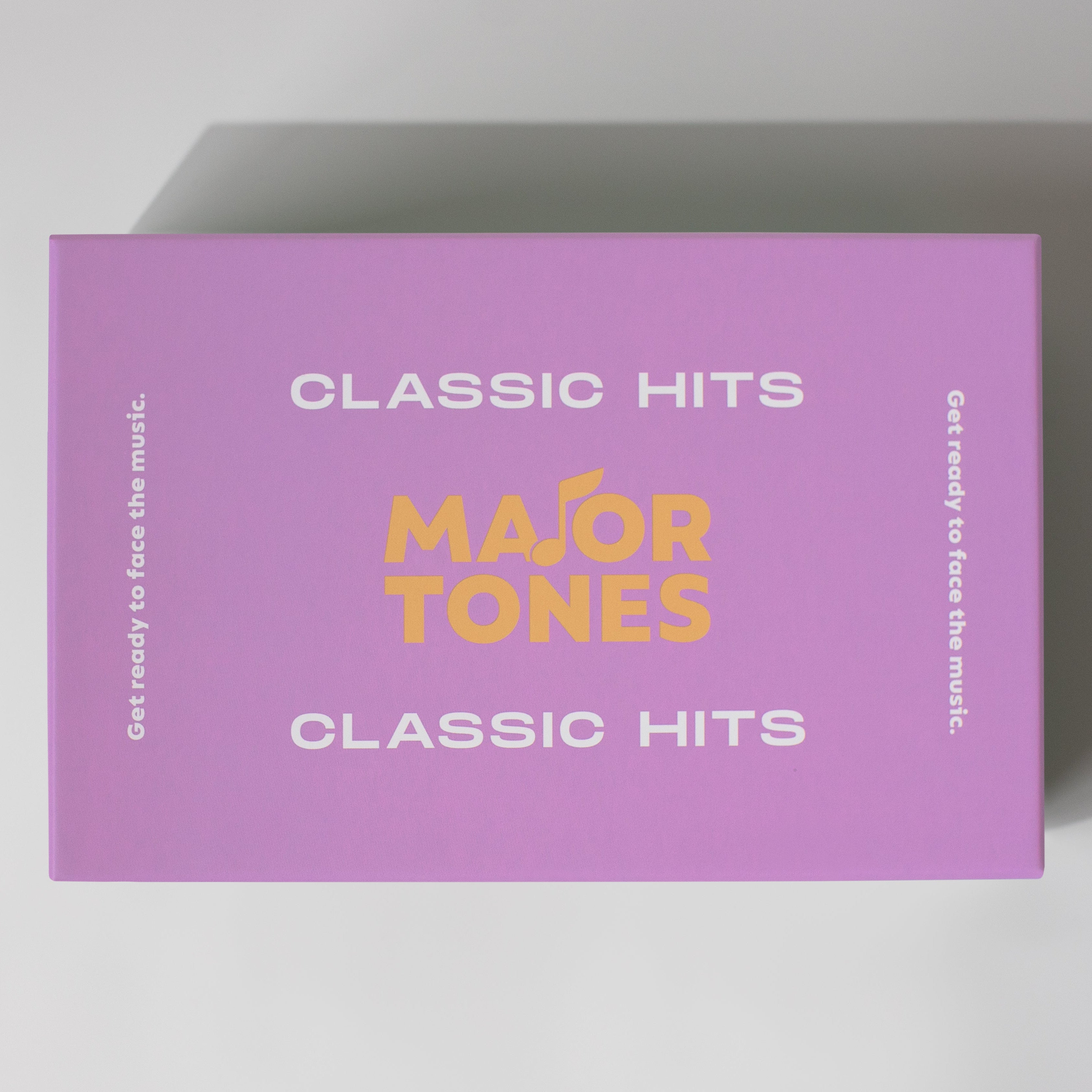 Purple major tones box packaging, top view