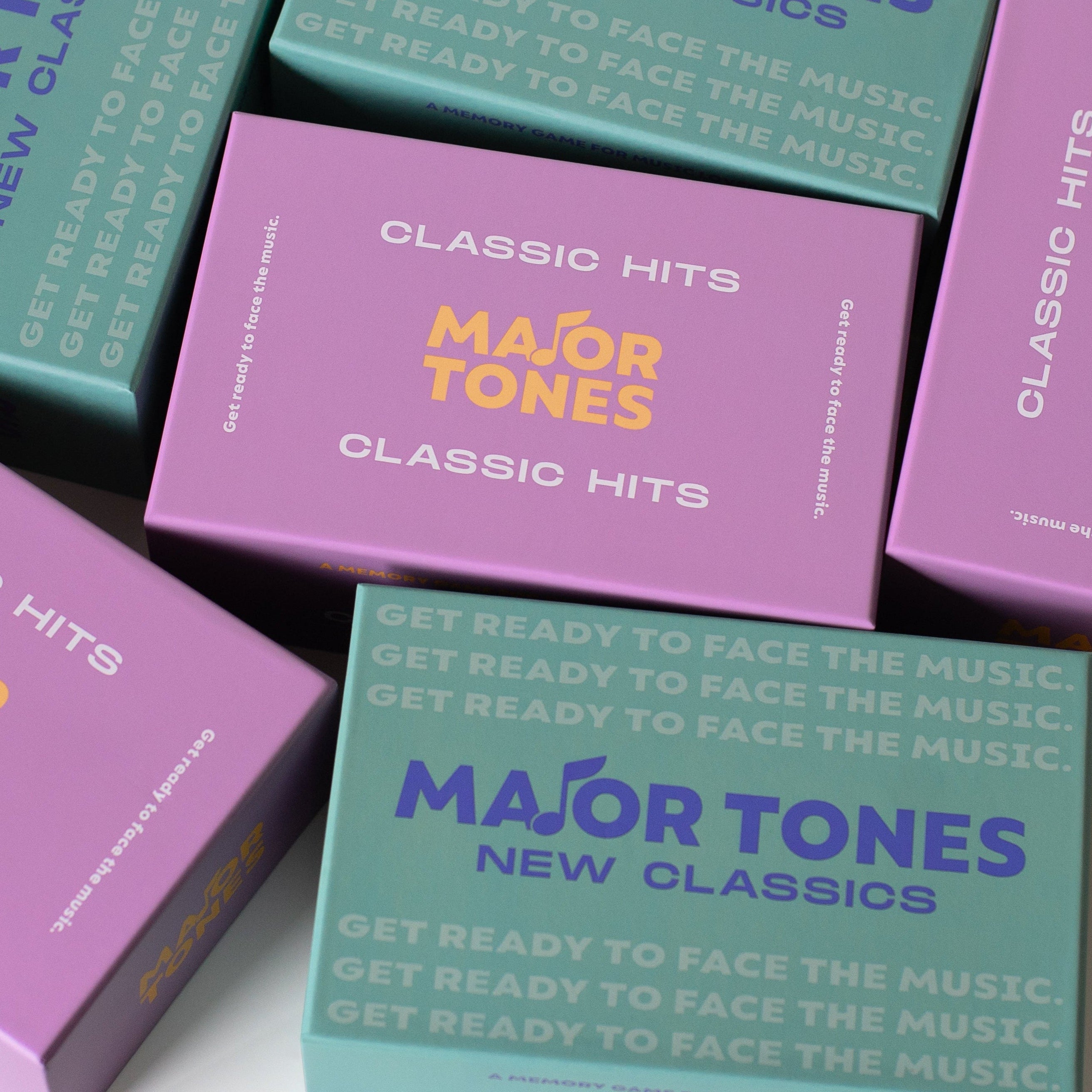 Flat lay of major tones classic hits and new classics packaging